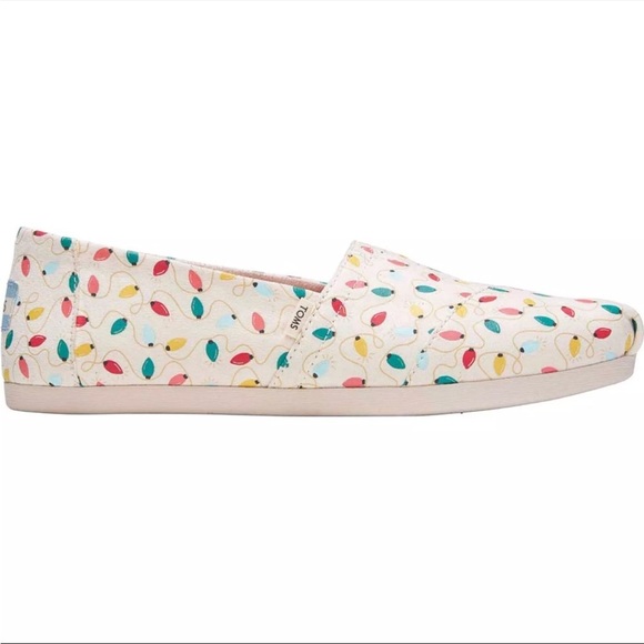 TOMS Christmas Lights Printed Canvas Multicolor  Slip-On Shoes size 6.5 - Picture 1 of 6